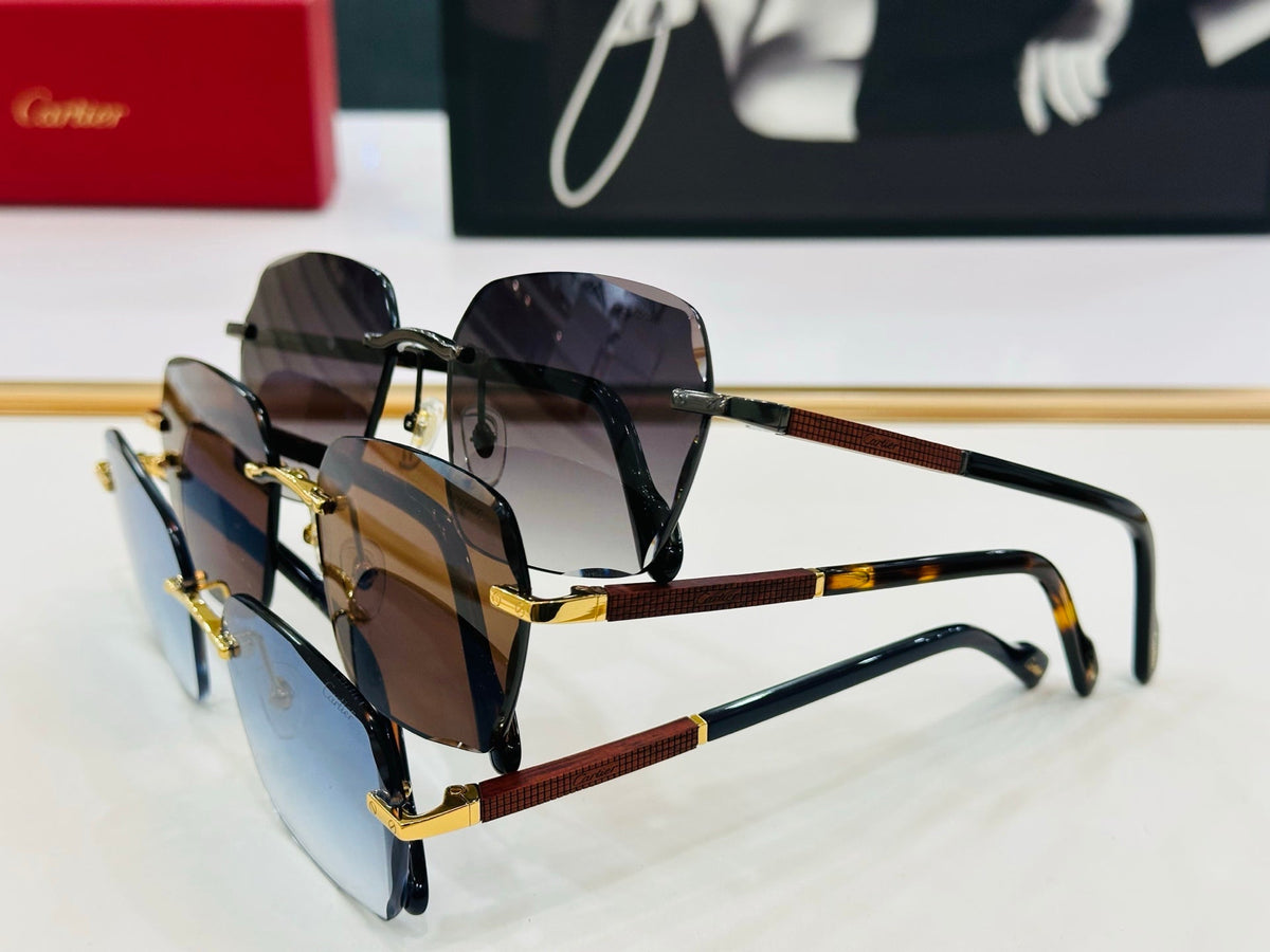 CARTIER SIGNATURE C DE RECTANGULAR FRAME SUNGLASSES CT0483S IN METAL AND WOODEN