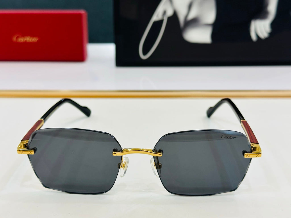 CARTIER SIGNATURE C DE RECTANGULAR FRAME SUNGLASSES CT0483S IN METAL AND WOODEN
