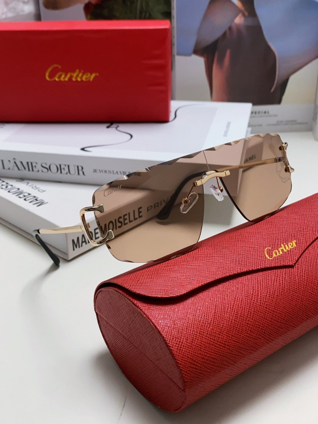 CARTIER C DE RIMLESS NAVIGATOR FRAME SUNGLASSES 548665 IN METAL