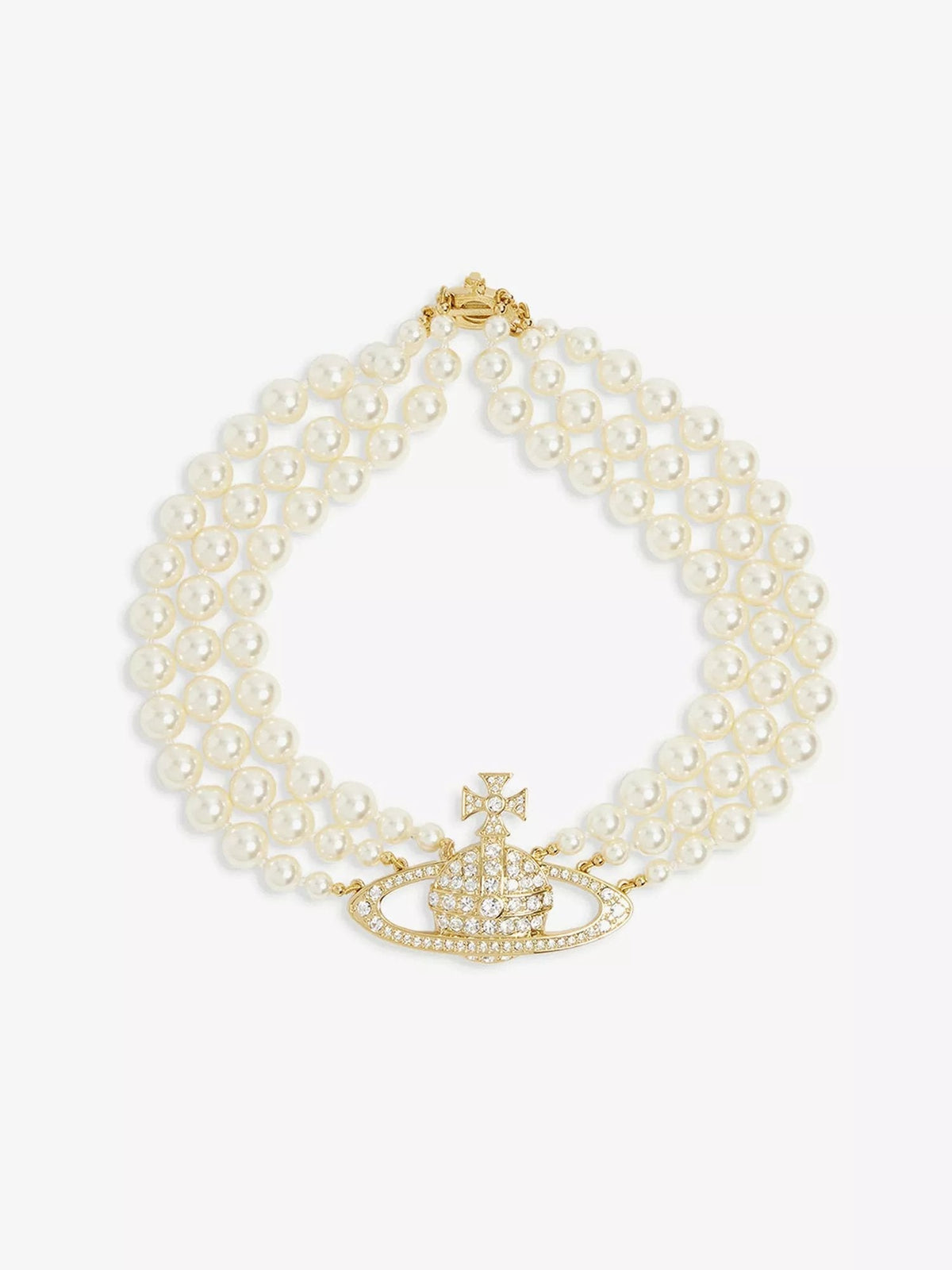 VIVIENNE WESTWOOD Triple-Row Faux-Pearl Orb Pendant Choker Brass(2 Colors)